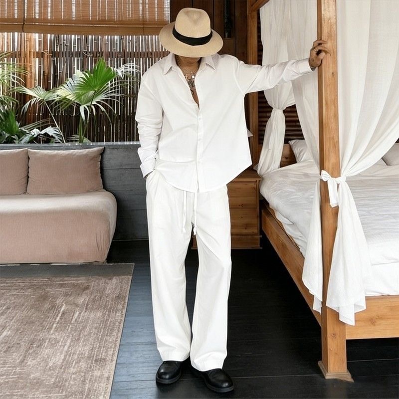 Linen Shirt Breathable - White Linen Set Loose Fit Long