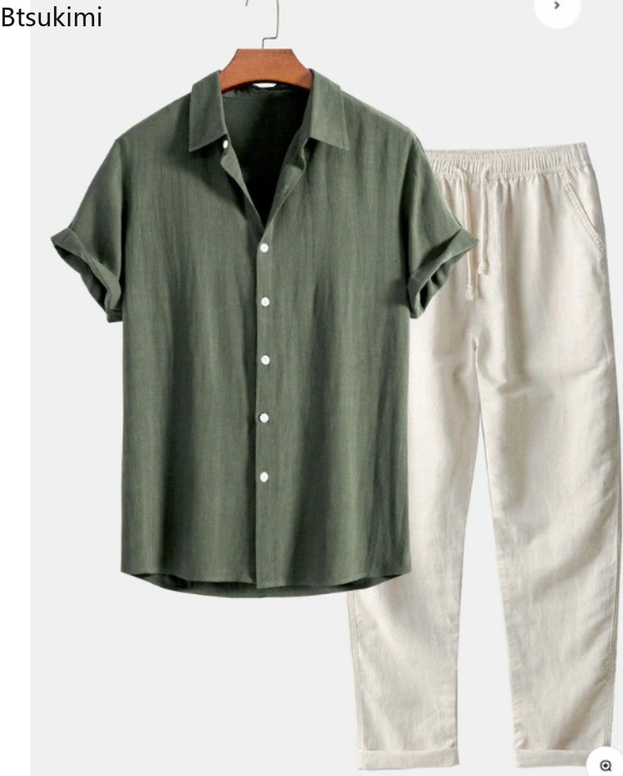 2026 Men's Fashion Solid Beach - Linen Shirt Breathable recension och pris