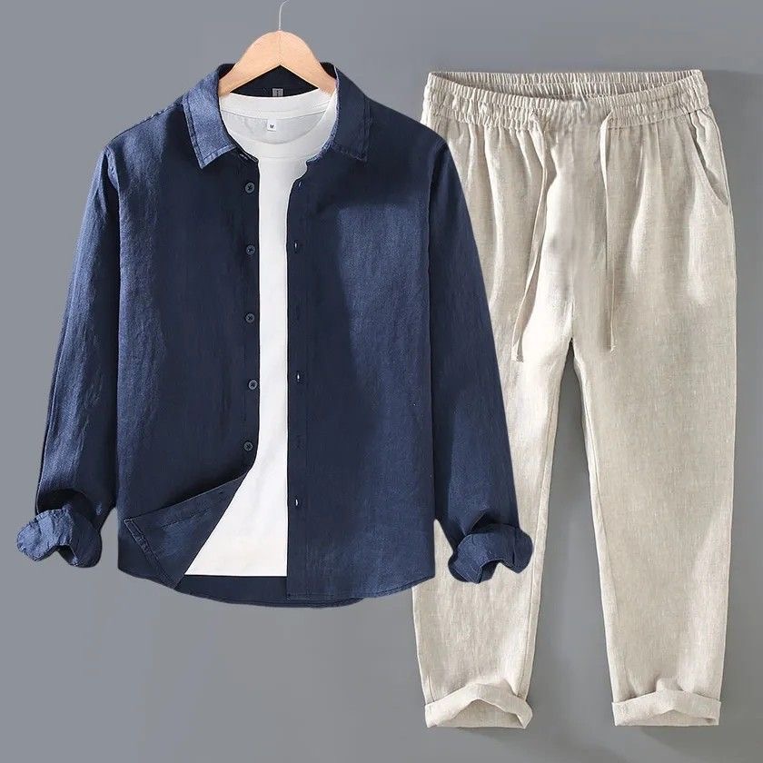 High-End Pure Linen Cotton Lin - Linen Shirt Breathable recension och pris