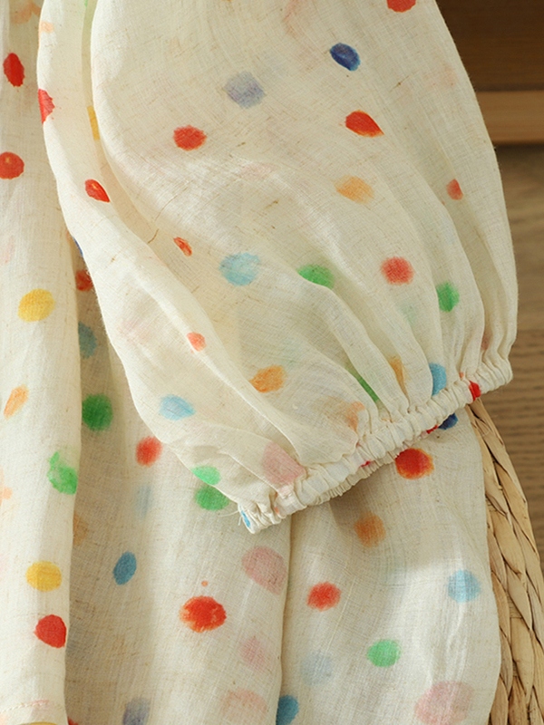  Polka Dot Cotton Linen Short  - Linen Shirt Breathable recension och pris