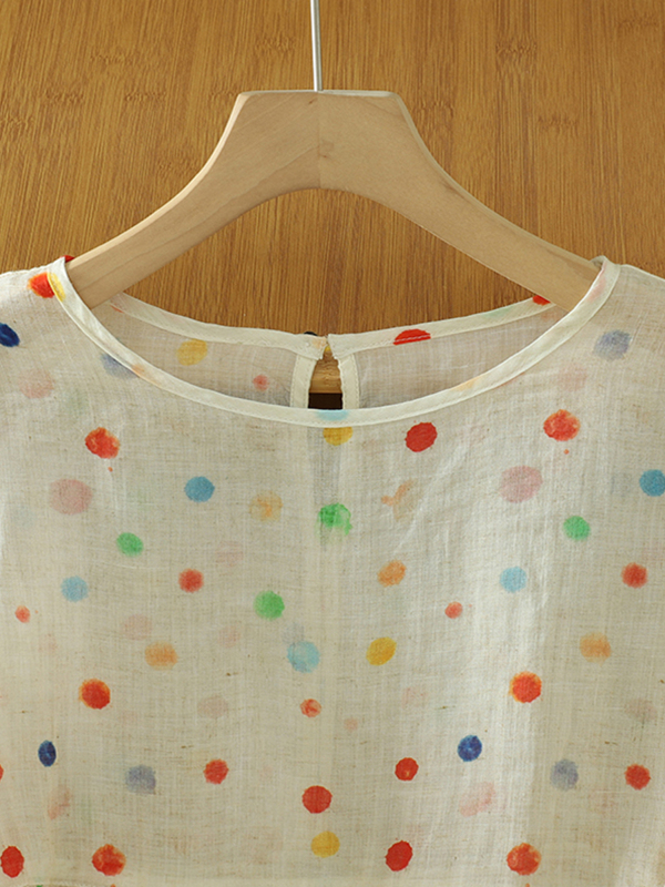  Polka Dot Cotton Linen Short  - Linen Shirt Breathable recension och pris